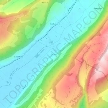Carte topographique Plamboz, altitude, relief