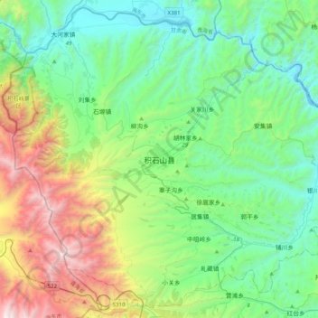 Carte topographique 积石山县, altitude, relief