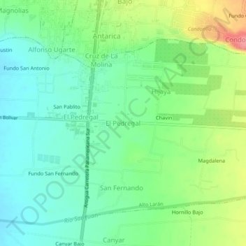 Carte topographique El Pedregal, altitude, relief