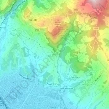 Carte topographique Maiano, altitude, relief