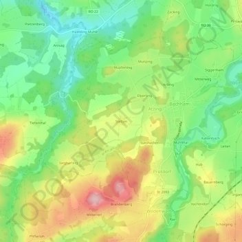 Carte topographique Stetten, altitude, relief