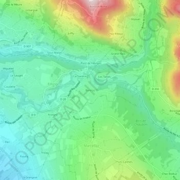 Carte topographique Bonnaz, altitude, relief