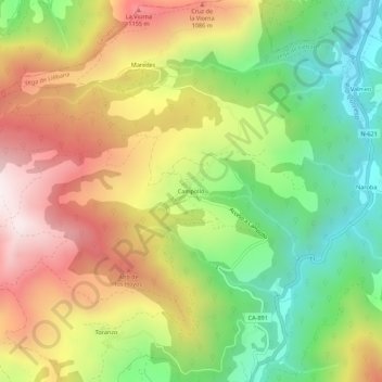 Carte topographique Campollo, altitude, relief