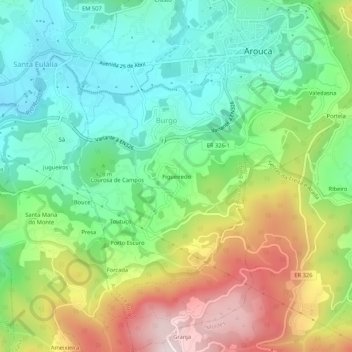 Carte topographique Figueiredo, altitude, relief