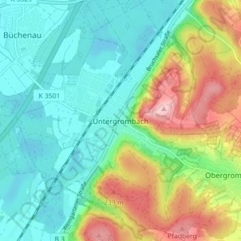 Carte topographique Untergrombach, altitude, relief