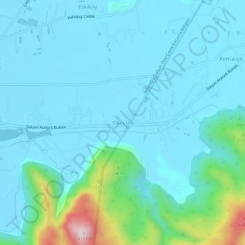 Carte topographique Okçular, altitude, relief