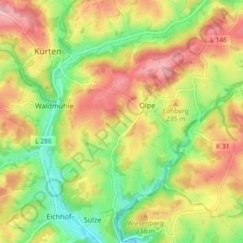 Carte topographique Maiberg, altitude, relief