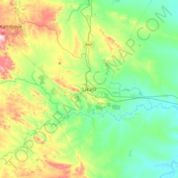 Carte topographique Likasi, altitude, relief