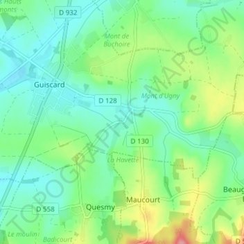 Carte topographique Buchoire, altitude, relief