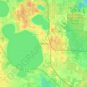Carte topographique Sebring, altitude, relief