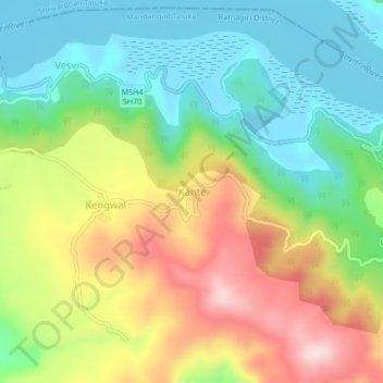 Carte topographique Kante, altitude, relief