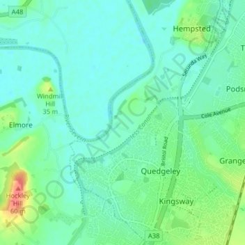 Carte topographique Lower Rea, altitude, relief
