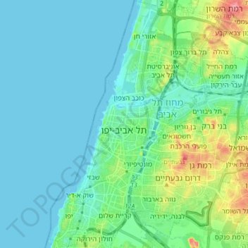 Carte topographique Tel Aviv-Yafo, altitude, relief