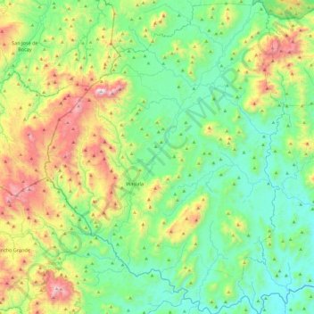 Carte topographique Waslala, altitude, relief