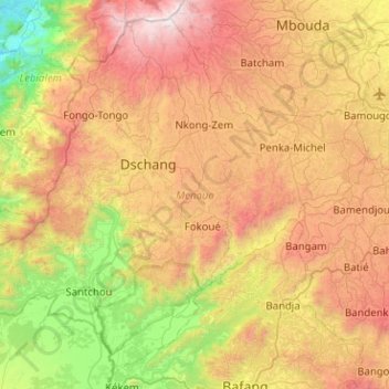 Carte topographique Menoua, altitude, relief