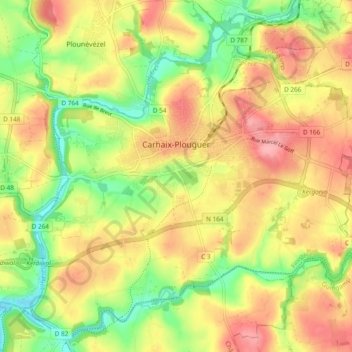 Carte topographique Carhaix-Plouguer, altitude, relief