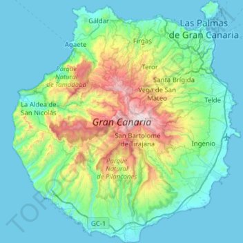 Carte topographique Grande Canarie, altitude, relief