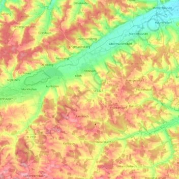 Carte topographique Reisbach, altitude, relief