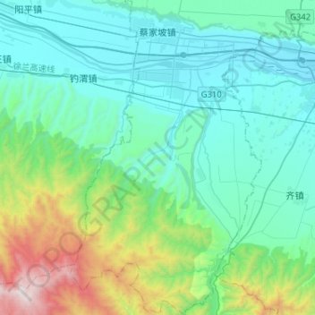 Carte topographique 蔡家坡镇, altitude, relief