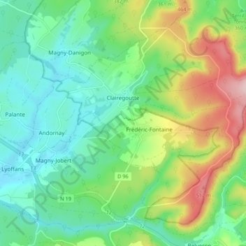 Carte topographique Clairegoutte, altitude, relief
