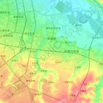Carte topographique 幸福镇, altitude, relief