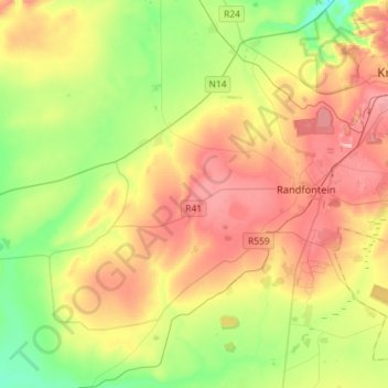 Carte topographique Randfontein Local Municipality, altitude, relief