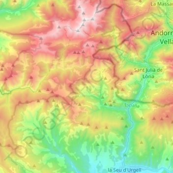 Carte topographique les Valls de Valira, altitude, relief