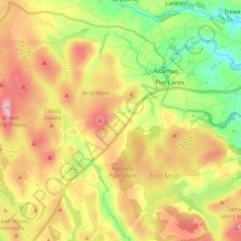 Carte topographique Altarnun, altitude, relief
