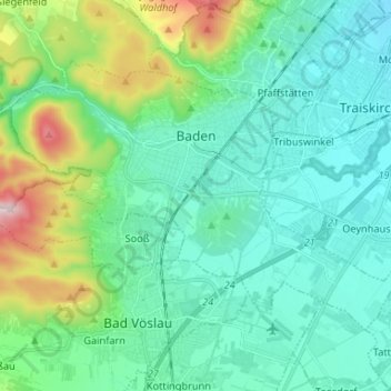 Carte topographique Baden, altitude, relief