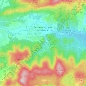 Carte topographique Sainte-Anastasie-sur-Issole, altitude, relief