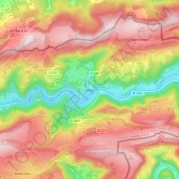 Carte topographique Glère, altitude, relief