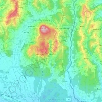 Carte topographique Klöch, altitude, relief