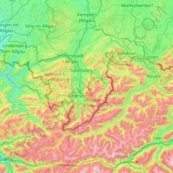 Carte topographique Allgäuer Alpen, altitude, relief