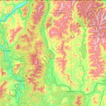 Carte topographique Pend Oreille County, altitude, relief