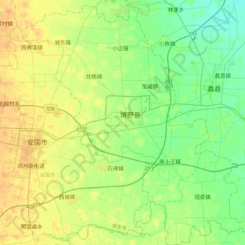 Carte topographique 博野县, altitude, relief