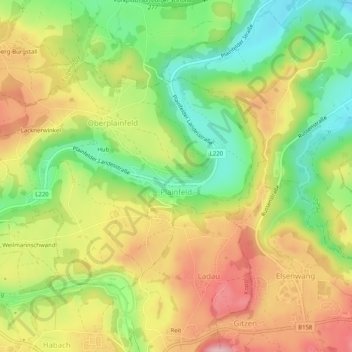 Carte topographique Plainfeld, altitude, relief