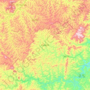Carte topographique Alvinópolis, altitude, relief