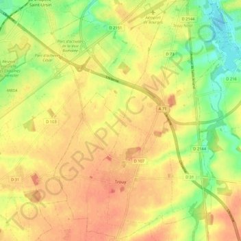 Carte topographique Trouy, altitude, relief