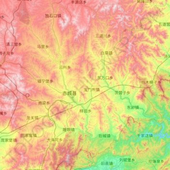 Carte topographique 赤城县, altitude, relief