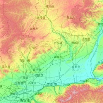 Carte topographique 渭南市, altitude, relief
