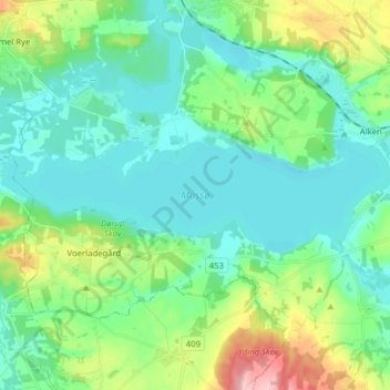 Carte topographique Mossø, altitude, relief
