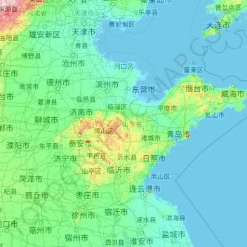Carte topographique 山东省, altitude, relief