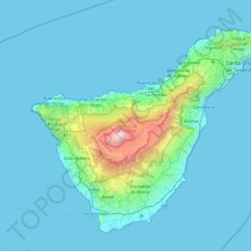 Carte topographique Tenerife, altitude, relief