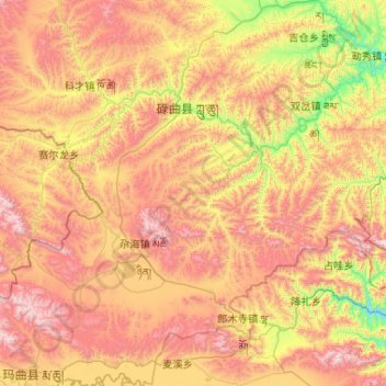 Carte topographique 碌曲县, altitude, relief