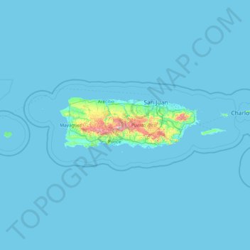 Carte topographique Puerto Rico, altitude, relief