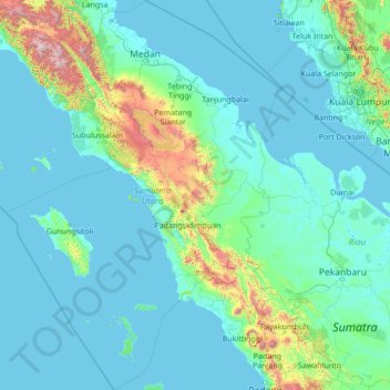 Carte topographique Sumatra du Nord, altitude, relief