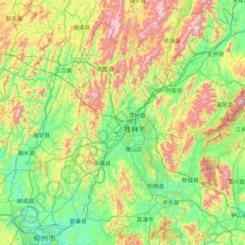 Carte topographique 桂林市, altitude, relief