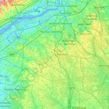 Carte topographique Gloucester County, altitude, relief