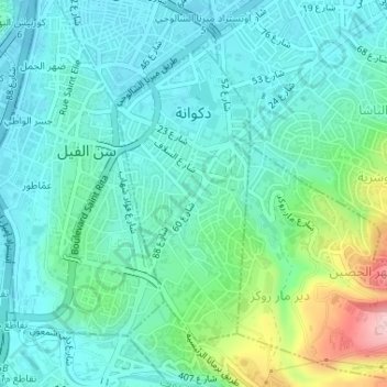 Carte topographique Dekwaneh, altitude, relief