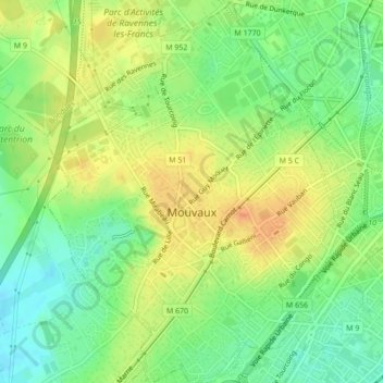 Carte topographique Mouvaux, altitude, relief